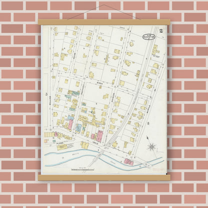 Old map wall art mockup — magnetic wood frame on brick wall — Sanborn Fire Insurance Map from Boonton, Morris County, New Jersey (1896), Sheet #0002