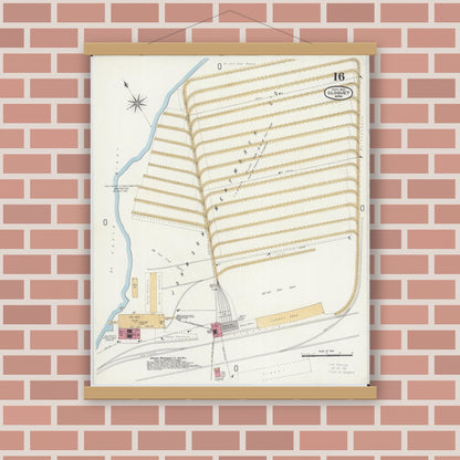 Old map wall art mockup — magnetic wood frame on brick wall — Sanborn Fire Insurance Map from Cloquet, Carlton County, Minnesota (1901), Sheet #0016