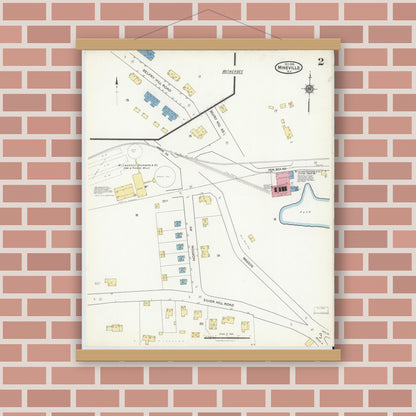 Old map wall art mockup — magnetic wood frame on brick wall — Sanborn Fire Insurance Map from Mineville, Essex County, New York (1916), Sheet #0002