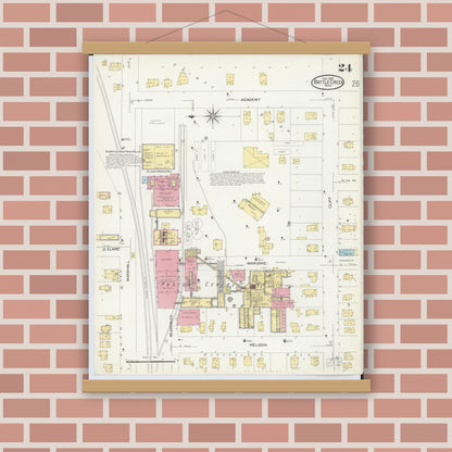 Old map wall art mockup — magnetic wood frame on brick wall — Sanborn Fire Insurance Map from Battle Creek, Calhoun County, Michigan (1907), Sheet #0024