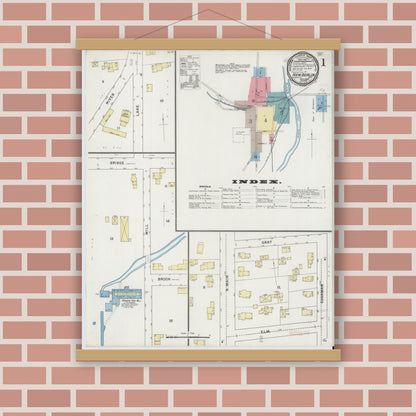 Old map wall art mockup — magnetic wood frame on brick wall — Sanborn Fire Insurance Map from New Berlin, Chenango County, New York (1894) - Complete Map Set