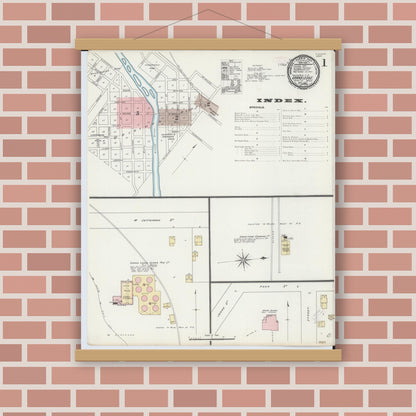 Old map wall art mockup — magnetic wood frame on brick wall — Sanborn Fire Insurance Map from Grand Ledge, Eaton County, Michigan (1892) - Complete Map Set