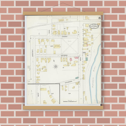 Old map wall art mockup — magnetic wood frame on brick wall — Sanborn Fire Insurance Map from Ashtabula, Ashtabula County, Ohio (1893), Sheet #0006