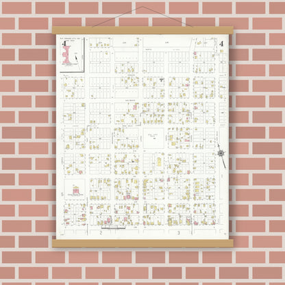 Old map wall art mockup — magnetic wood frame on brick wall — Sanborn Fire Insurance Map from Rio Grande City, Starr County, Texas (1940), Sheet #0004