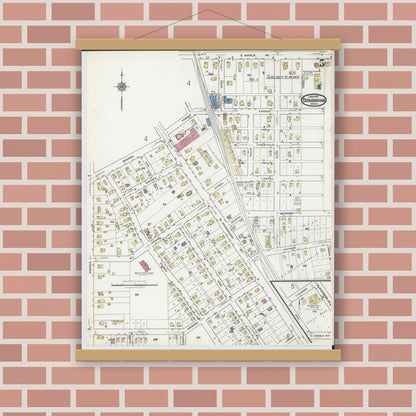 Old map wall art mockup — magnetic wood frame on brick wall — Sanborn Fire Insurance Map from Birmingham, Oakland County, Michigan (1921), Sheet #0005