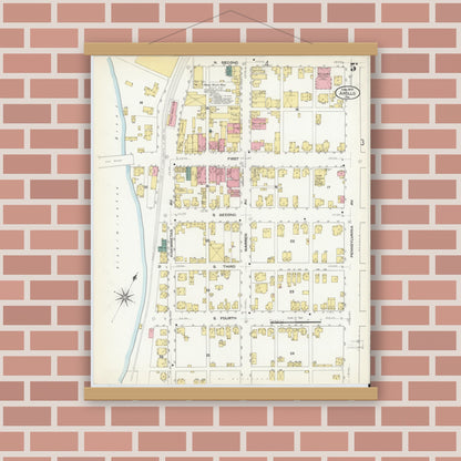 Old map wall art mockup — magnetic wood frame on brick wall — Sanborn Fire Insurance Map from Apollo, Armstrong County, Pennsylvania (1909), Sheet #0005