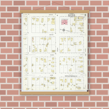 Old map wall art mockup — magnetic wood frame on brick wall — Sanborn Fire Insurance Map from East Tawas, Iosco County, Michigan (1910), Sheet #0002