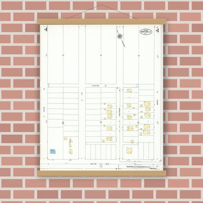 Old map wall art mockup — magnetic wood frame on brick wall — Sanborn Fire Insurance Map from Montebello, Los Angeles County, California (1925), Sheet #0004