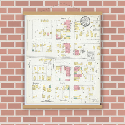 Old map wall art mockup — magnetic wood frame on brick wall — Sanborn Fire Insurance Map from Antwerp, Paulding County, Ohio (1899) - Complete Map Set