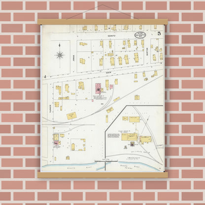 Old map wall art mockup — magnetic wood frame on brick wall — Sanborn Fire Insurance Map from Oconto, Oconto County, Wisconsin (1904), Sheet #0005
