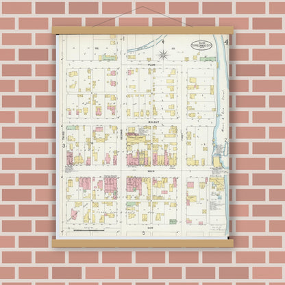 Old map wall art mockup — magnetic wood frame on brick wall — Sanborn Fire Insurance Map from Tipp City, Miami County, Ohio (1898), Sheet #0004
