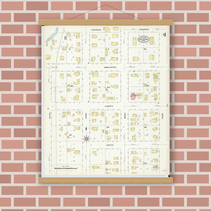 Old map wall art mockup — magnetic wood frame on brick wall — Sanborn Fire Insurance Map from Belding, Ionia County, Michigan (1908), Sheet #0004
