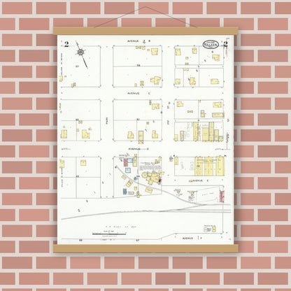 Old map wall art mockup — magnetic wood frame on brick wall — Sanborn Fire Insurance Map from Killeen, Bell County, Texas (1926), Sheet #0002