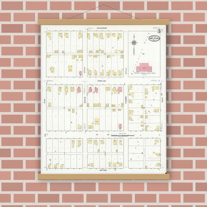 Old map wall art mockup — magnetic wood frame on brick wall — Sanborn Fire Insurance Map from Milford, Kosciusko County, Indiana (1917), Sheet #0003