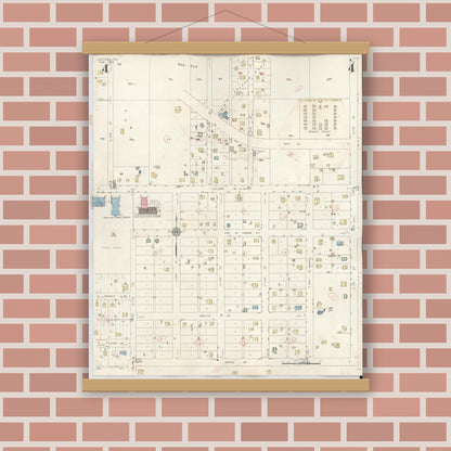 Old map wall art mockup — magnetic wood frame on brick wall — Sanborn Fire Insurance Map from Junction, Kimble County, Texas (1942), Sheet #0004