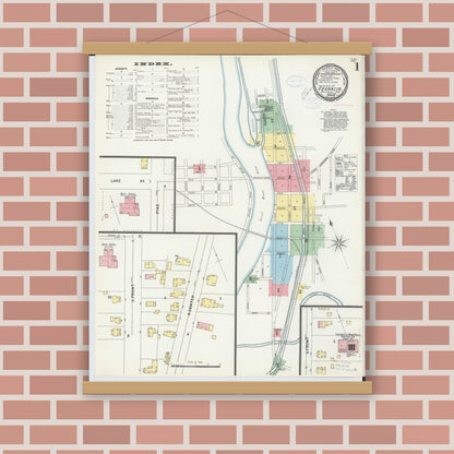 Old map wall art mockup — magnetic wood frame on brick wall — Sanborn Fire Insurance Map from Franklin, Warren County, Ohio (1898) - Complete Map Set