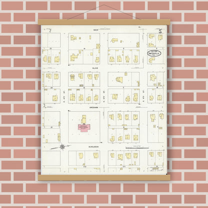 Old map wall art mockup — magnetic wood frame on brick wall — Sanborn Fire Insurance Map from Smithville, Bastrop County, Texas (1909), Sheet #0005