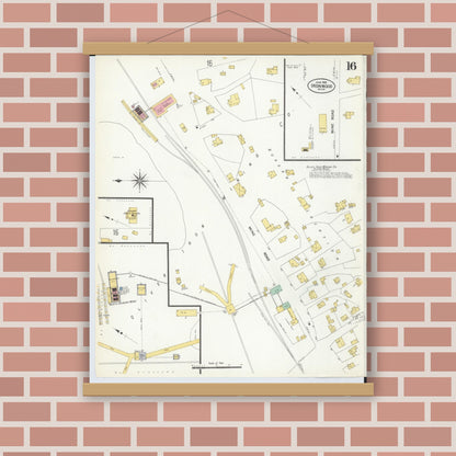 Old map wall art mockup — magnetic wood frame on brick wall — Sanborn Fire Insurance Map from Ironwood, Gogebic County, Michigan (1908), Sheet #0016
