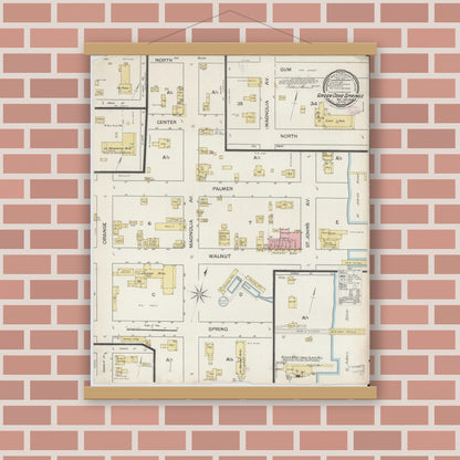 Old map wall art mockup — magnetic wood frame on brick wall — Sanborn Fire Insurance Map from Green Cove Springs, Clay County, Florida (1887), Sheet #0001