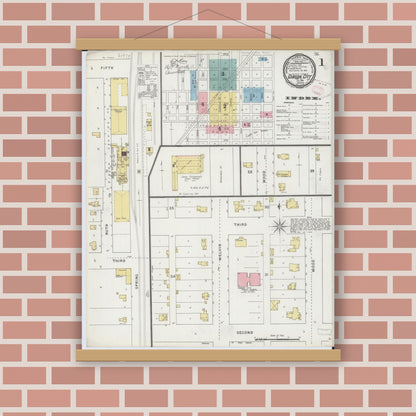 Old map wall art mockup — magnetic wood frame on brick wall — Sanborn Fire Insurance Map from Gibson City, Ford County, Illinois (1894) - Complete Map Set