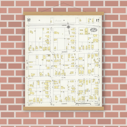 Old map wall art mockup — magnetic wood frame on brick wall — Sanborn Fire Insurance Map from Palatka, Putnam County, Florida (1924), Sheet #0017