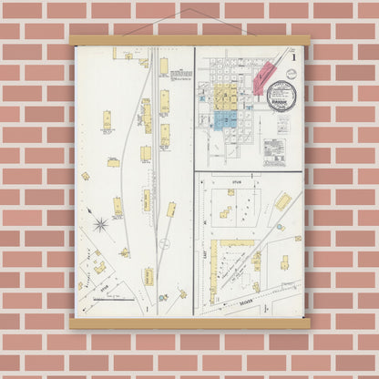 Old map wall art mockup — magnetic wood frame on brick wall — Sanborn Fire Insurance Map from Viroqua, Vernon County, Wisconsin (1900), Sheet #0001