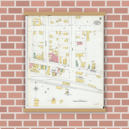 Old map wall art mockup — magnetic wood frame on brick wall — Sanborn Fire Insurance Map from Imlay City, Lapeer County, Michigan (1900), Sheet #0002