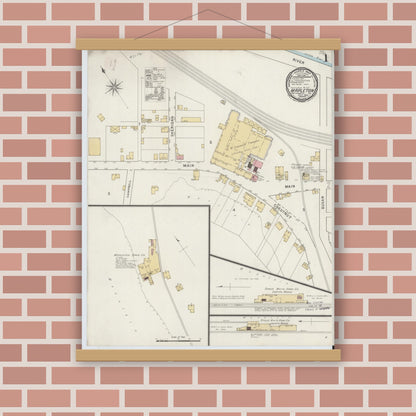 Old map wall art mockup — magnetic wood frame on brick wall — Sanborn Fire Insurance Map from Mapleton, Huntingdon County, Pennsylvania (1894) - Complete Map Set