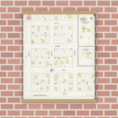 Old map wall art mockup — magnetic wood frame on brick wall — Sanborn Fire Insurance Map from Troup, Smith County, Texas (1904), Sheet #0002
