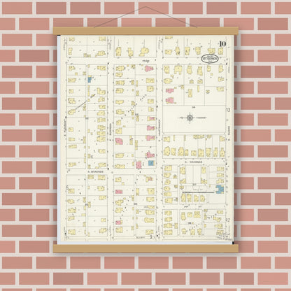 Old map wall art mockup — magnetic wood frame on brick wall — Sanborn Fire Insurance Map from Mount Vernon, Knox County, Ohio (1913), Sheet #0010