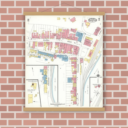 Old map wall art mockup — magnetic wood frame on brick wall — Sanborn Fire Insurance Map from Mauch Chunk, Carbon County, Pennsylvania (1923), Sheet #0002