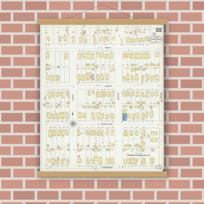 Old map wall art mockup — magnetic wood frame on brick wall — Sanborn Fire Insurance Map from Logansport, Cass County, Indiana (1906), Sheet #0022