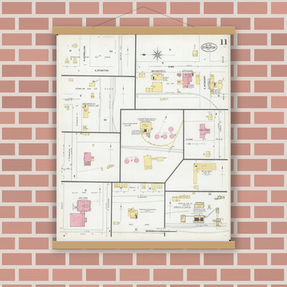 Old map wall art mockup — magnetic wood frame on brick wall — Sanborn Fire Insurance Map from Streator, La Salle County, Illinois (1901), Sheet #0011