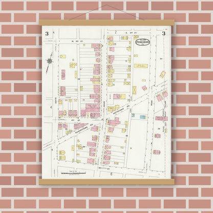 Old map wall art mockup — magnetic wood frame on brick wall — Sanborn Fire Insurance Map from Pennsburg, Montgomery County, Pennsylvania (1924), Sheet #0003