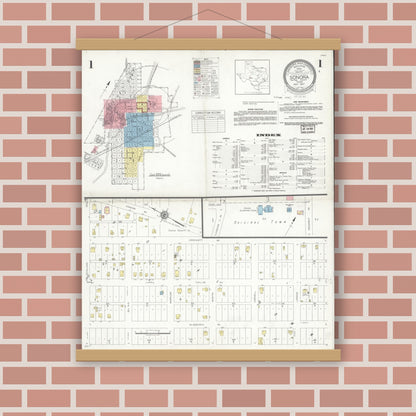 Old map wall art mockup — magnetic wood frame on brick wall — Sanborn Fire Insurance Map from Sonora, Sutton County, Texas (1937) - Complete Map Set