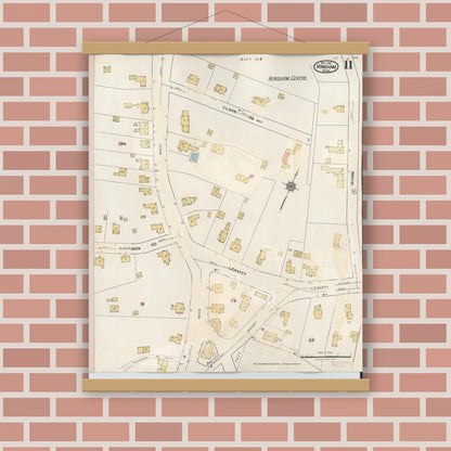 Old map wall art mockup — magnetic wood frame on brick wall — Sanborn Fire Insurance Map from Hingham, Plymouth County, Massachusetts (1948), Sheet #0011