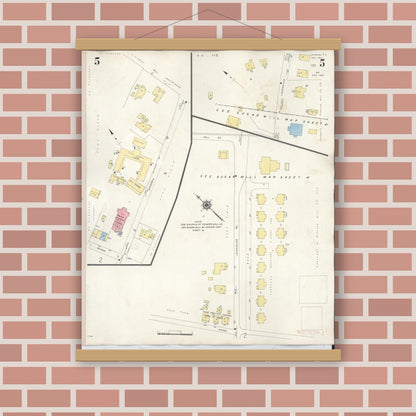 Old map wall art mockup — magnetic wood frame on brick wall — Sanborn Fire Insurance Map from Lahaina, Maui County, Hawaii (1950), Sheet #0005