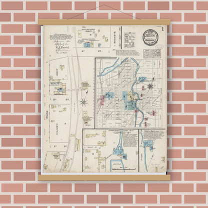 Old map wall art mockup — magnetic wood frame on brick wall — Sanborn Fire Insurance Map from Faribault, Rice County, Minnesota (1884) - Complete Map Set