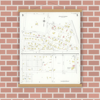 Old map wall art mockup — magnetic wood frame on brick wall — Sanborn Fire Insurance Map from Yellow Springs, Greene County, Ohio (1937), Sheet #0005