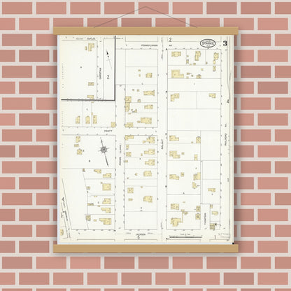 Old map wall art mockup — magnetic wood frame on brick wall — Sanborn Fire Insurance Map from Starke, Bradford County, Florida (1912), Sheet #0003