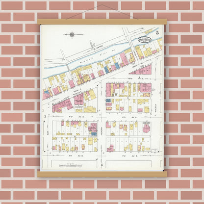 Old map wall art mockup — magnetic wood frame on brick wall — Sanborn Fire Insurance Map from West Bend, Washington County, Wisconsin (1919), Sheet #0005