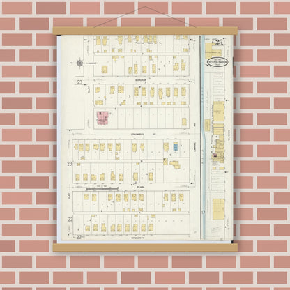 Old map wall art mockup — magnetic wood frame on brick wall — Sanborn Fire Insurance Map from Benton Harbor, Berrien County, Michigan (1911), Sheet #0025