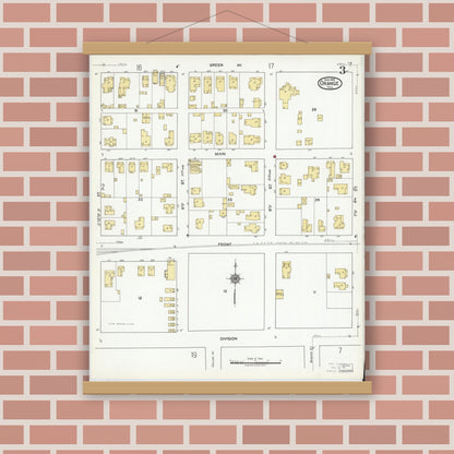 Old map wall art mockup — magnetic wood frame on brick wall — Sanborn Fire Insurance Map from Orange, Orange County, Texas (1919), Sheet #0003