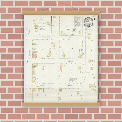 Old map wall art mockup — magnetic wood frame on brick wall — Sanborn Fire Insurance Map from Fairfield, Freestone County, Texas (1896) - Complete Map Set