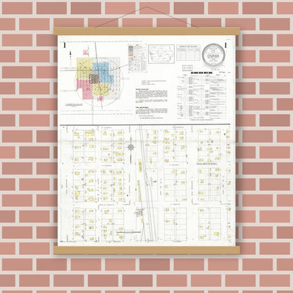 Old map wall art mockup — magnetic wood frame on brick wall — Sanborn Fire Insurance Map from Onawa, Monona County, Iowa (1934) â€” Complete Set