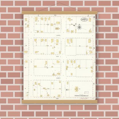 Old map wall art mockup — magnetic wood frame on brick wall — Sanborn Fire Insurance Map from Davis, Yolo County, California (1907), Sheet #0003