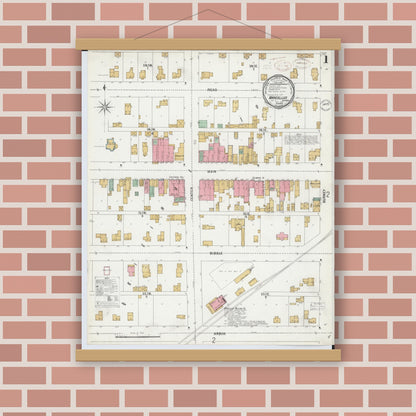 Old map wall art mockup — magnetic wood frame on brick wall — Sanborn Fire Insurance Map from Marcellus, Cass County, Michigan (1899) - Complete Map Set