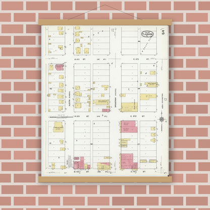 Old map wall art mockup — magnetic wood frame on brick wall — Sanborn Fire Insurance Map from Plainview, Hale County, Texas (1921), Sheet #0005