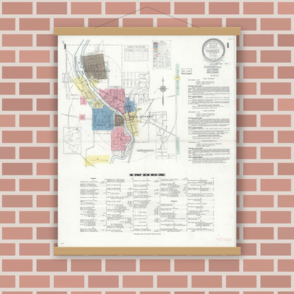 Old map wall art mockup — magnetic wood frame on brick wall — Sanborn Fire Insurance Map from Dundee, Kane County, Illinois (1933), Sheet #0001
