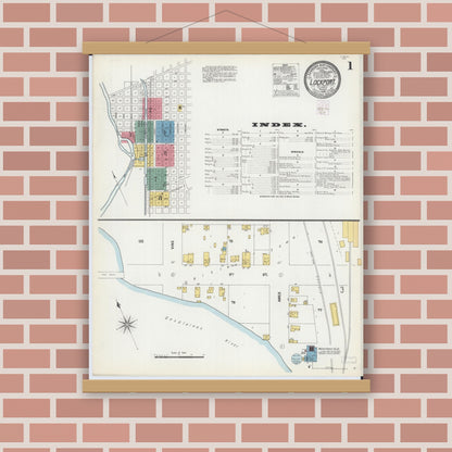 Old map wall art mockup — magnetic wood frame on brick wall — Sanborn Fire Insurance Map from Lockport, Will County, Illinois (1902), Sheet #0001
